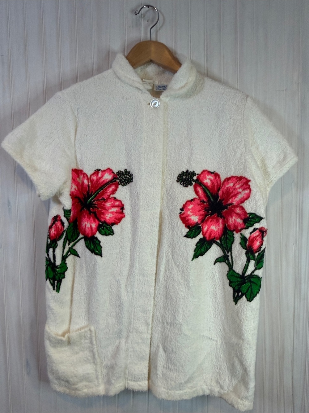 VINTAGE DEADSTOCK TERRY CLOTH HIBISCUS SWIM COVERUP MEDIUM